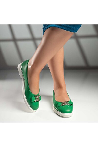 Modlet.ro Women's green ballerinas with bow and metallic details MOD11659