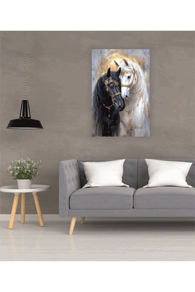 bds art sanatı evinize taşır Siyah Beyaz At Temalı Cam Tablo