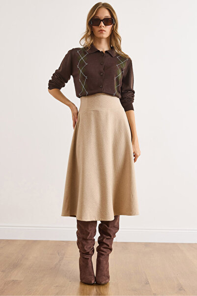 Olalook Γυναικεία μπεζ φούστα με λουράκι στη μέση Selanik ETK-19000297