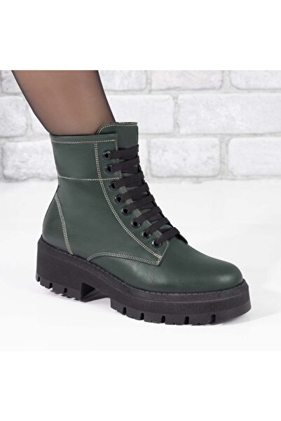 Modlet.ro Women's green genuine leather platform boots MOD10664