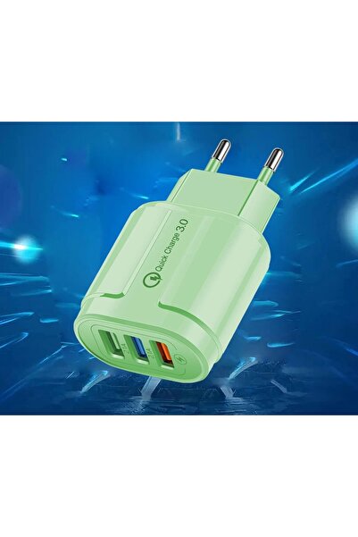 dalip Fast Charger QC3.0, 3 USB Ports, 2.1A, 18W, ABS, Overheat Protection - Green