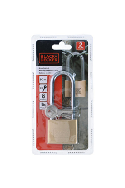 Black&Decker Long Shackle Brass Padlock with Key 50mm
