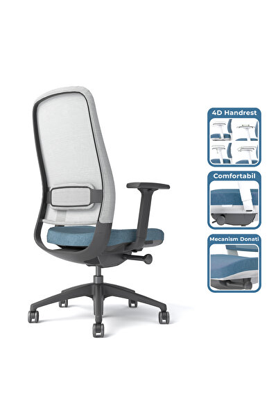 StableDesk Scaun ergonomic reglabil FREESTYLE, cotiere 4D, reglare tetieră, suport lombar, înălțime