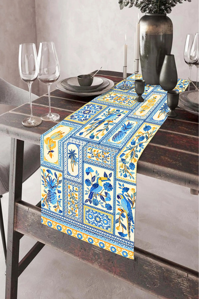 aymira home 40X140Cm Woven Stain Resistant Printed Thai Feather Fabric Table Cloth Decorative Runner Washable