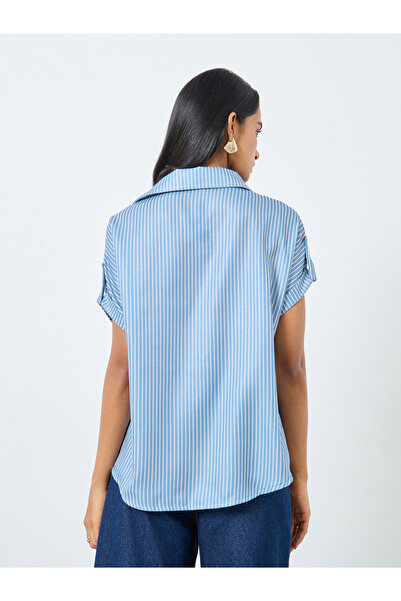 Take Two By Styli Blue Striped Short Sleeve Shirt