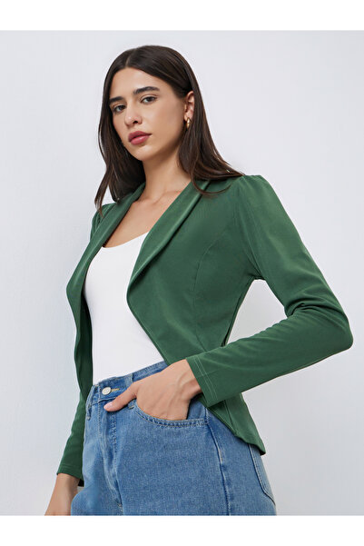 Take Two By Styli Green Solid Puff Sleeve Blazer