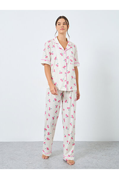 Styli طقم قميص حواف أسطوانية بطبعة بقع الكرز