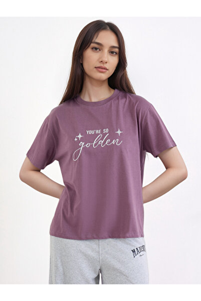 Styli تي شيرت مربع مطرز من لوركس أرجواني