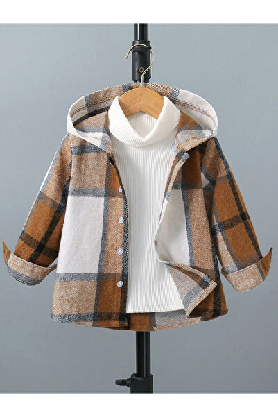 Take Two By Styli Boys Checked Hoodie Button Front Jacket