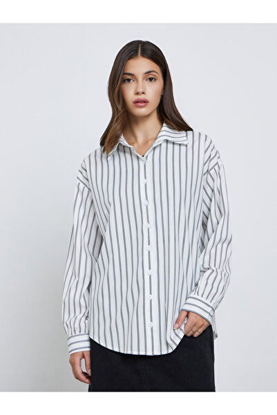 Take Two By Styli Striped Long Sleeve Oversized Shirt