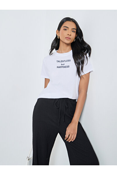 Take Two By Styli Women White Slogan Print T-Shirt