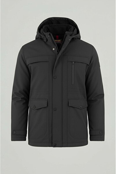 SİVAİST Palton și haină pentru bărbați, gri, din amestec de bumbac și poliester, cu blană, cu glugă detașabilă