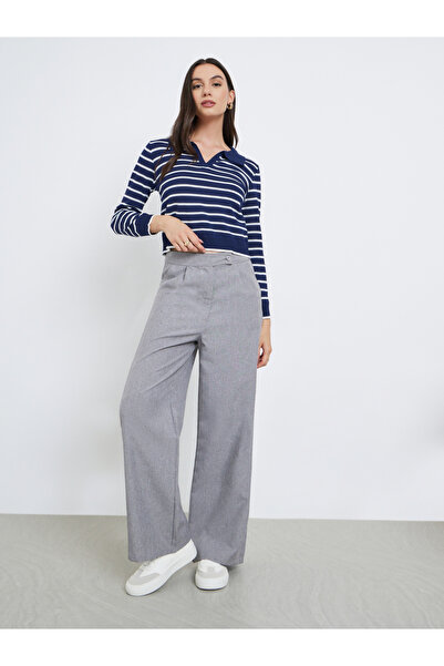 Take Two By Styli Navy Striped Polo Neck Sweater