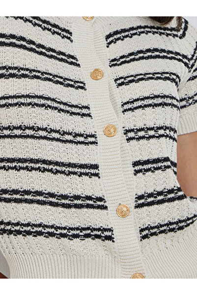 Take Two By Styli Striped Knit Buttoned Sweater