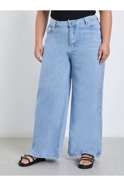 Styli Plus Mid Rise Wide Leg Jeans