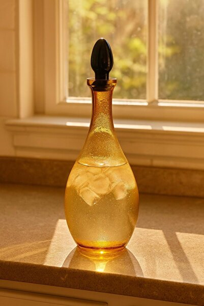 Jenisa Amber Cam Kapaklı Sürahi - Amber Renk Modern Tasarım Damla Karaf