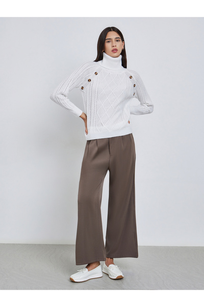 Take Two By Styli White Cable Knit Turtleneck Sweater