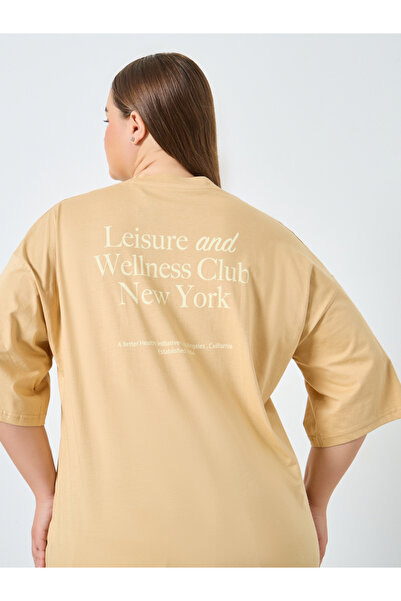 Styli Plus Size Brown Slogan Print T-Shirt