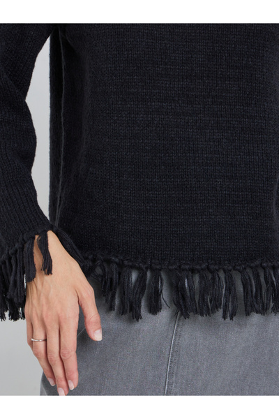 Styli Black Fringe Hem Sweater