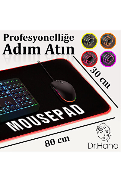 Genel Markalar Rgb Mousepad 14 Değişen Ledli Düz Siyah 80*30 Cm Gaming Oyuncu...