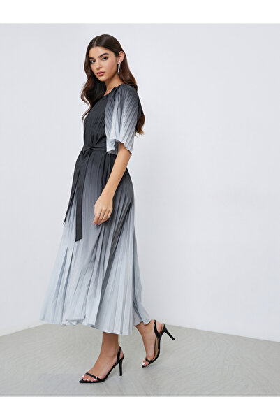 Styli Ambre Print Pleated A-Line Midi Dress