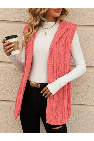 Take Two By Styli Plus Size Hooded Cable Knit Cardigan