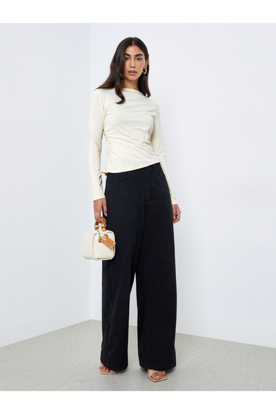 Take Two By Styli Beige Gathered Detail Long Sleeve Top