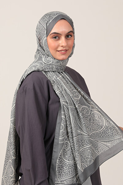 ipekistanbul Cotton Silk Shawl - Ivy Pattern - Dark Gray