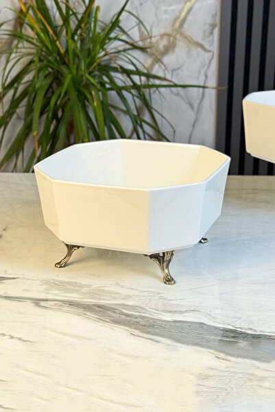 MAY HOME Tuğ Kare Porselen Metal Ayaklı Kase & Salata Meze Sunumluğu