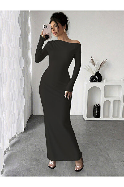 Take Two By Styli Solid Black Bodycon Maxi Dress