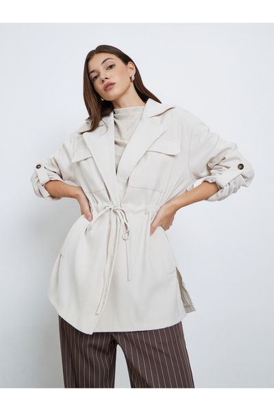 Styli Cream Longline Utility Jacket