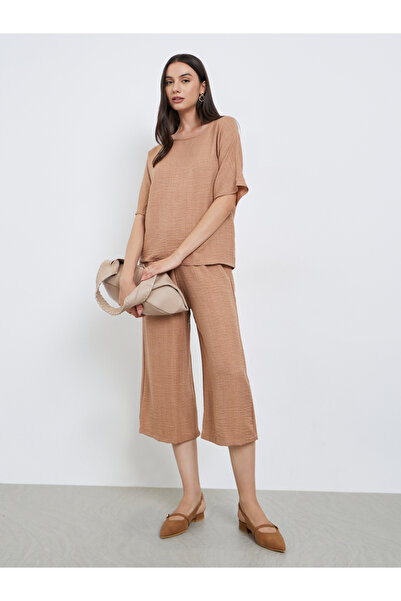 Take Two By Styli Brown Short Sleeve Top and 3/4 Length Pants Co-Ords