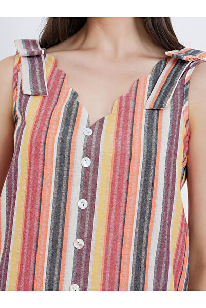 Take Two By Styli Striped V-Neck Buttoned Strappy Top