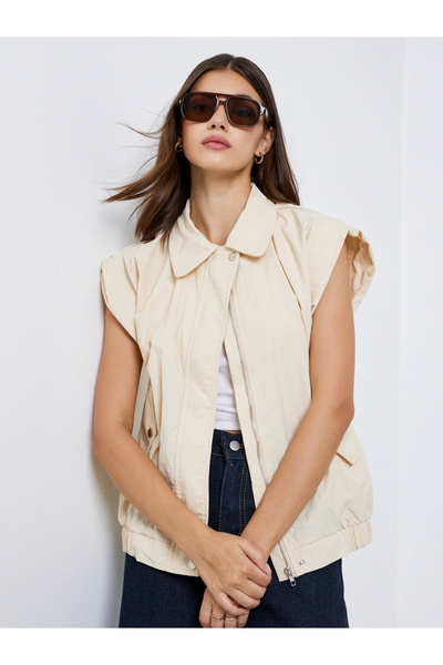 Take Two By Styli Beige Sleeveless Side Pocket Jacket