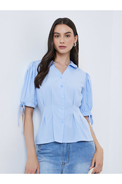 Take Two By Styli Puff Sleeve Pleated Detail Buttoned Shirt
