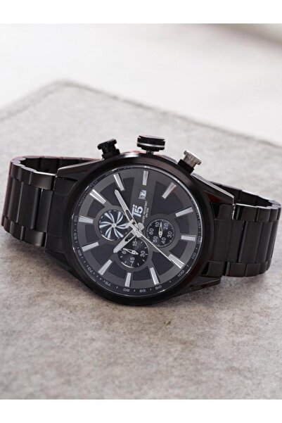 T5 Saat T5 Men's Wristwatch – Black Steel Band – Black Case – Multifunctional Chronograph