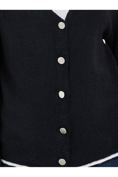 Styli Black Regular Fit Buttoned Knit Cardigan