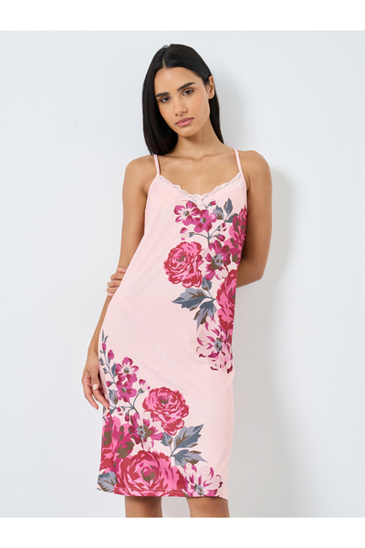 Styli فستان منسدل بطبعة أوراق الأزهار وحواف من الدانتيل