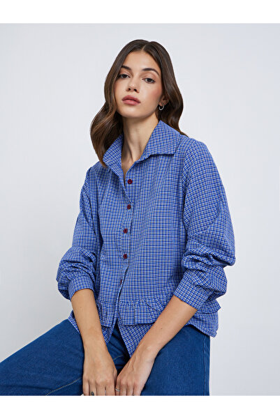 Take Two By Styli قميص أزرق منقوش بأكمام طويلة