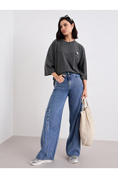 Styli Acid Wash Oversized T-Shirt with Badge Detail