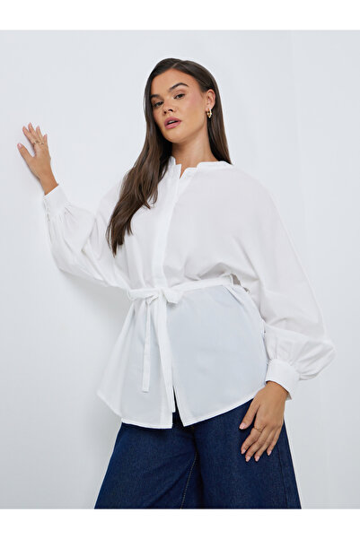 Styli Oversized Balloon Sleeve Waist Tie Shirt