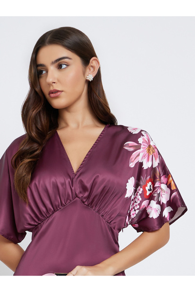 Styli Burgundy Floral Print Maxi Dress