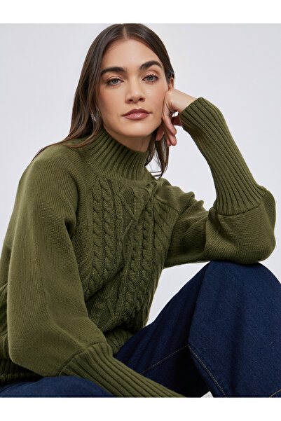 Styli سترة كابل محبوكة بقصّة عادية بلون زيتوني