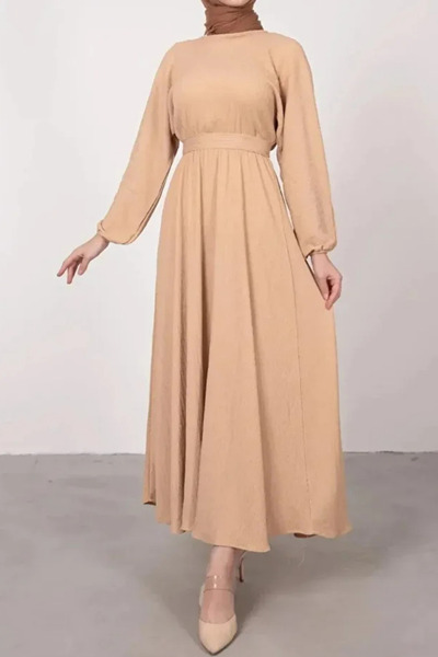 Tesettür Diyarı فستان نسائي صيفي فضفاض منسوج ذاتيًا - مقاس قياسي من فرو المنك...