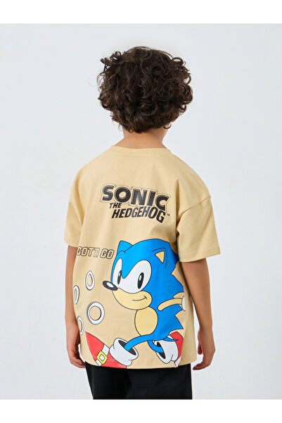 Styli تي شيرت سونيك القنفذ بيج للأولاد قصة فضفاضة كبير
