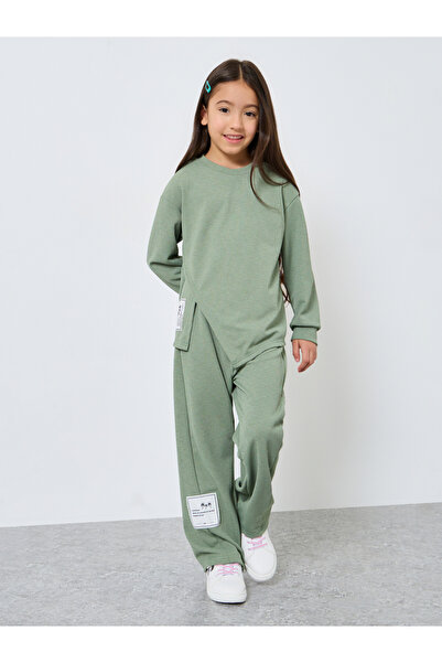 Styli Girls Green Patch Detail Knit Top and Pants Set