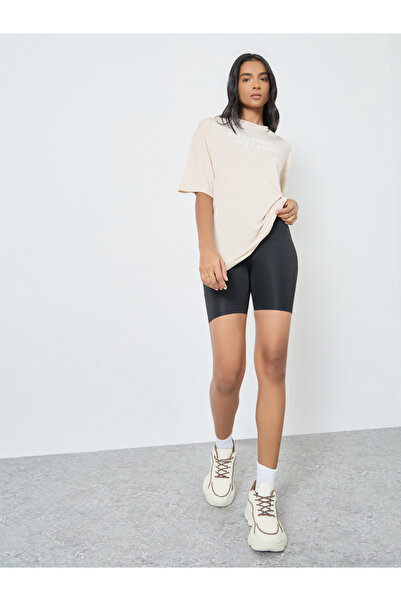 Take Two By Styli Cream Slogan Print Oversized T-Shirt