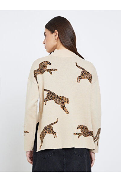 Take Two By Styli Beige Leopard Print Oversized Sweater