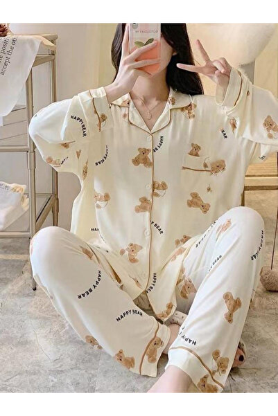 Take Two By Styli Women Bear Graphic Print Shirt and Pyjama Set