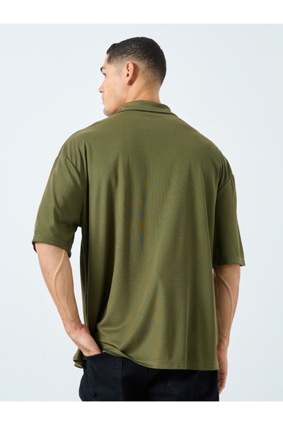 Styli Olive Embroidered Oversized Polo Shirt